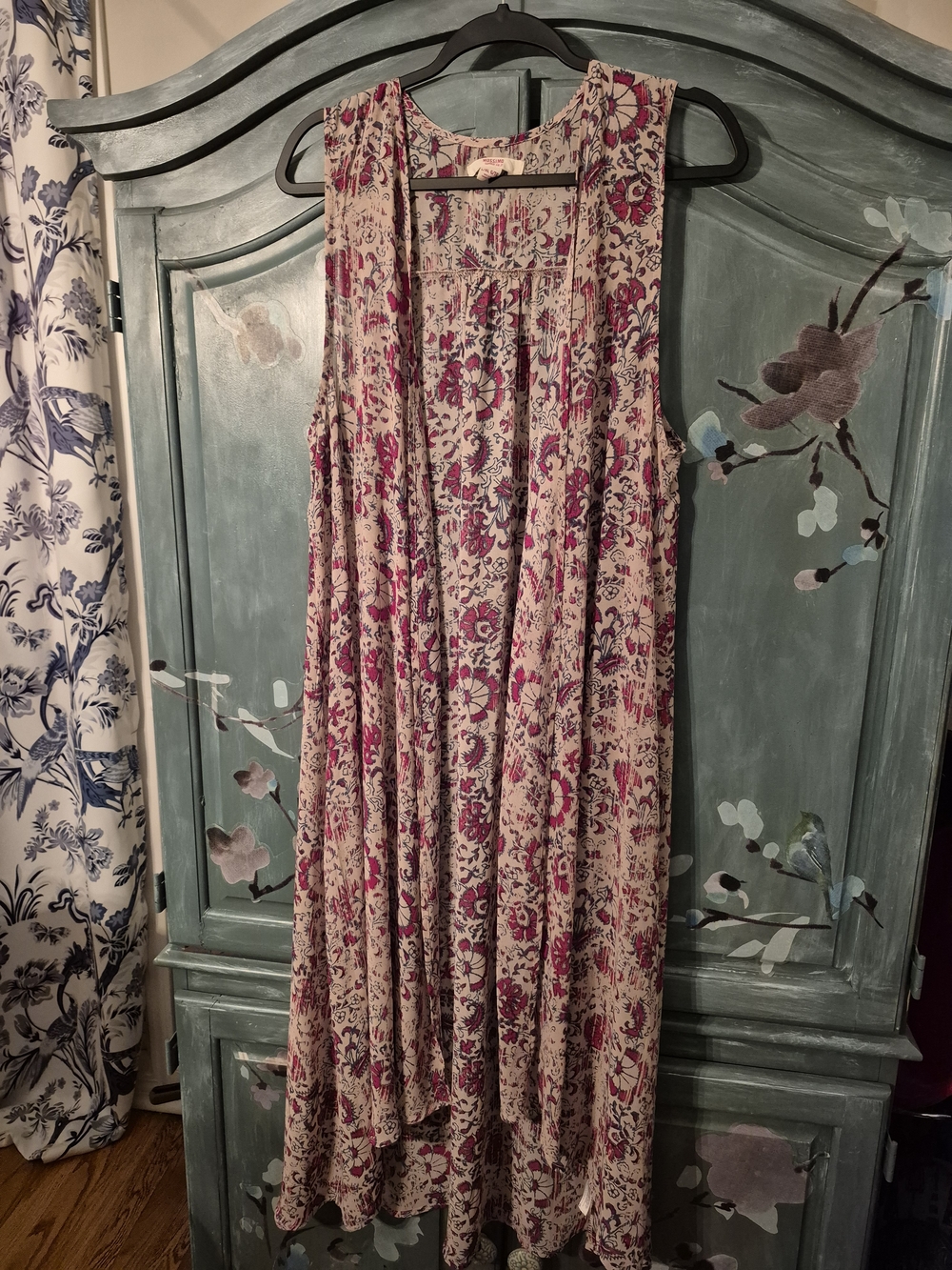 Boho Sleeveless Maxi Vest in Ivory and Red